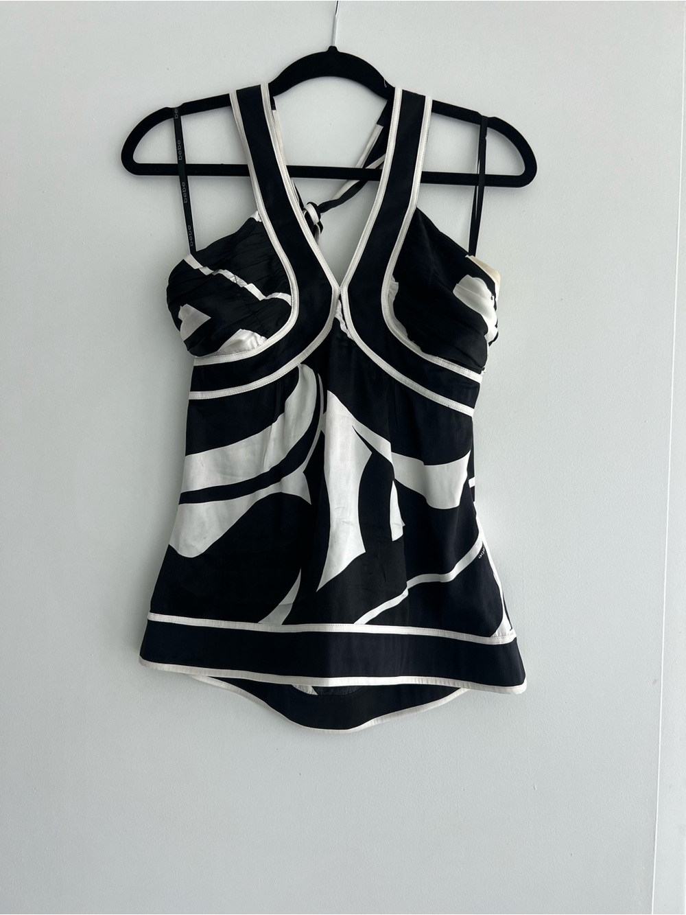 Vintage Bebe y2k Black & White Satin Halter Women's Top